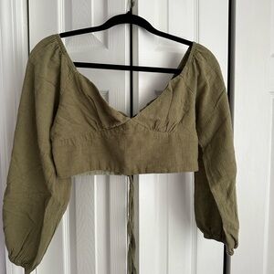 Princess Polly Olive Green Long Sleeve Crop Top | size: 10